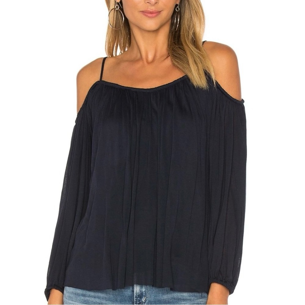 Bailey 44 Traveler Navy Blue Cold Off Shoulder Gathered Swing Top Size Small